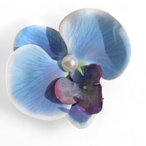 blue orchid statement brooch with faux pearl
